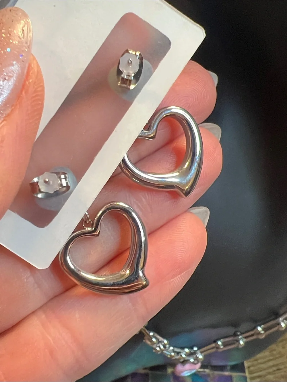 Stainless Steel Silver Open Heart Drop Earrings — Silver